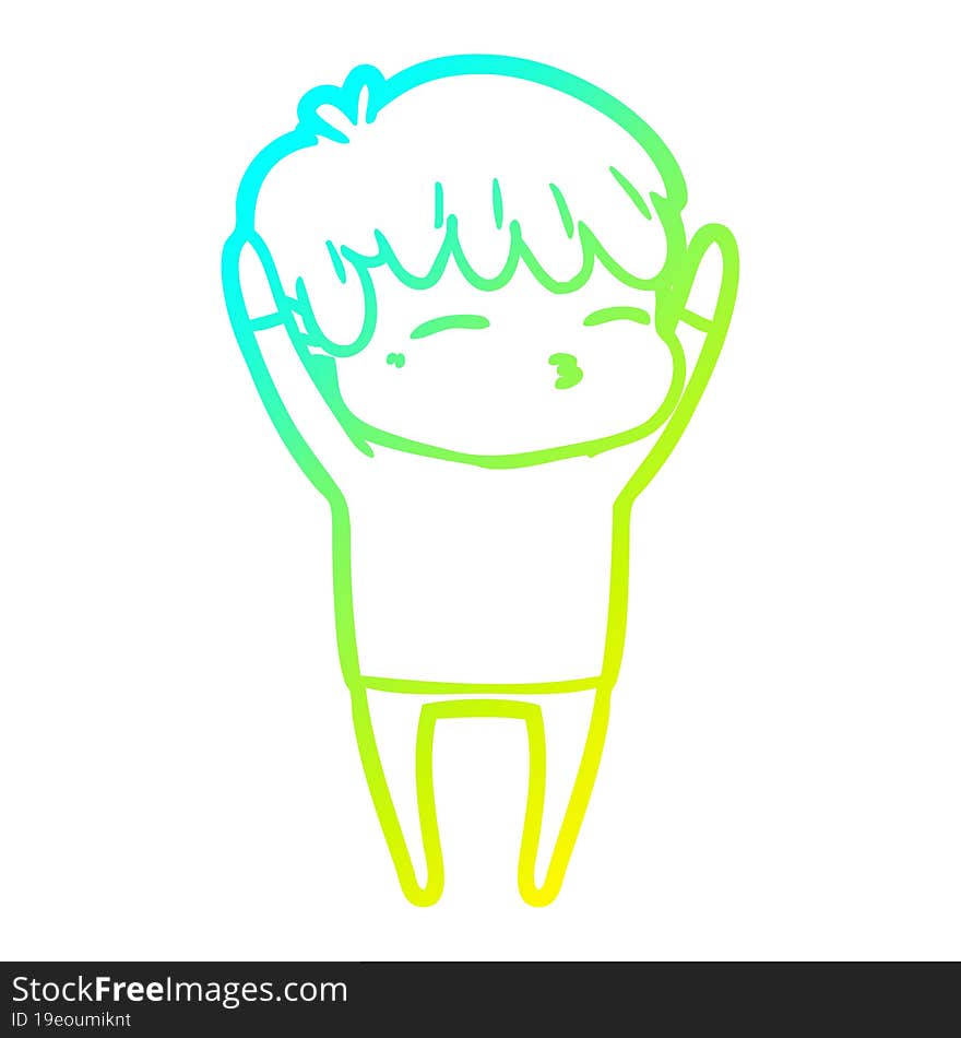 Cold Gradient Line Drawing Cartoon Curious Boy