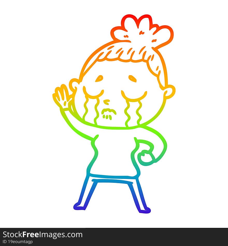 Rainbow Gradient Line Drawing Cartoon Crying Woman