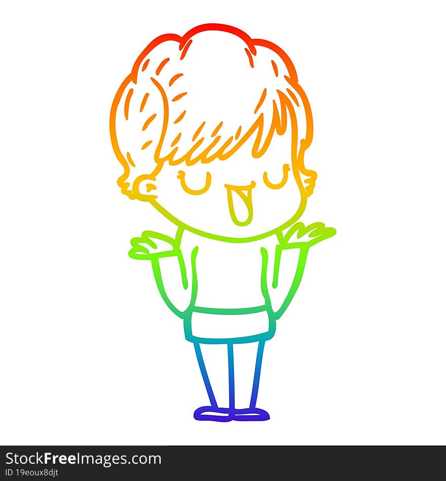 rainbow gradient line drawing of a cartoon woman talking