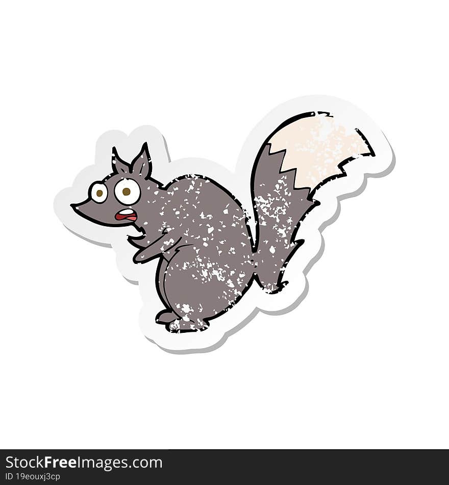 Retro Distressed Sticker Of A Funny Startled Squirrel Cartoon