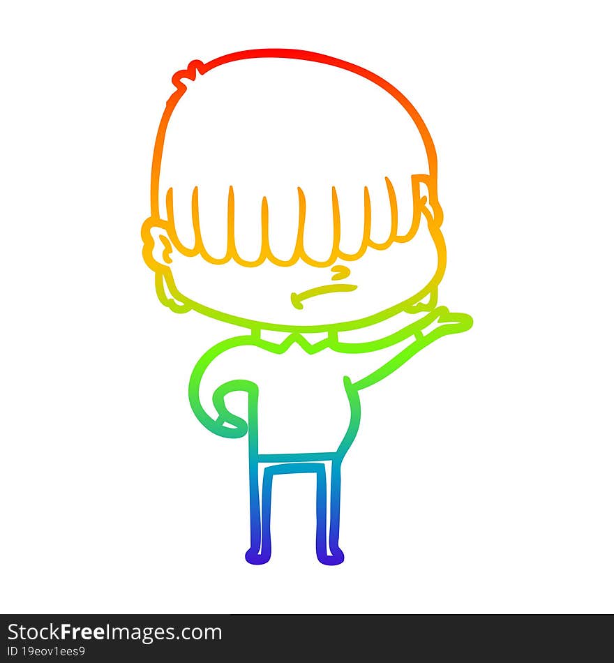 Rainbow Gradient Line Drawing Cartoon Boy With Untidy Hair