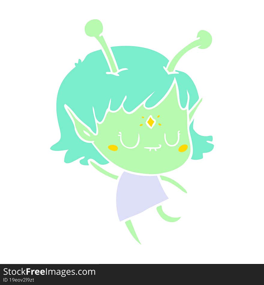 flat color style cartoon alien girl