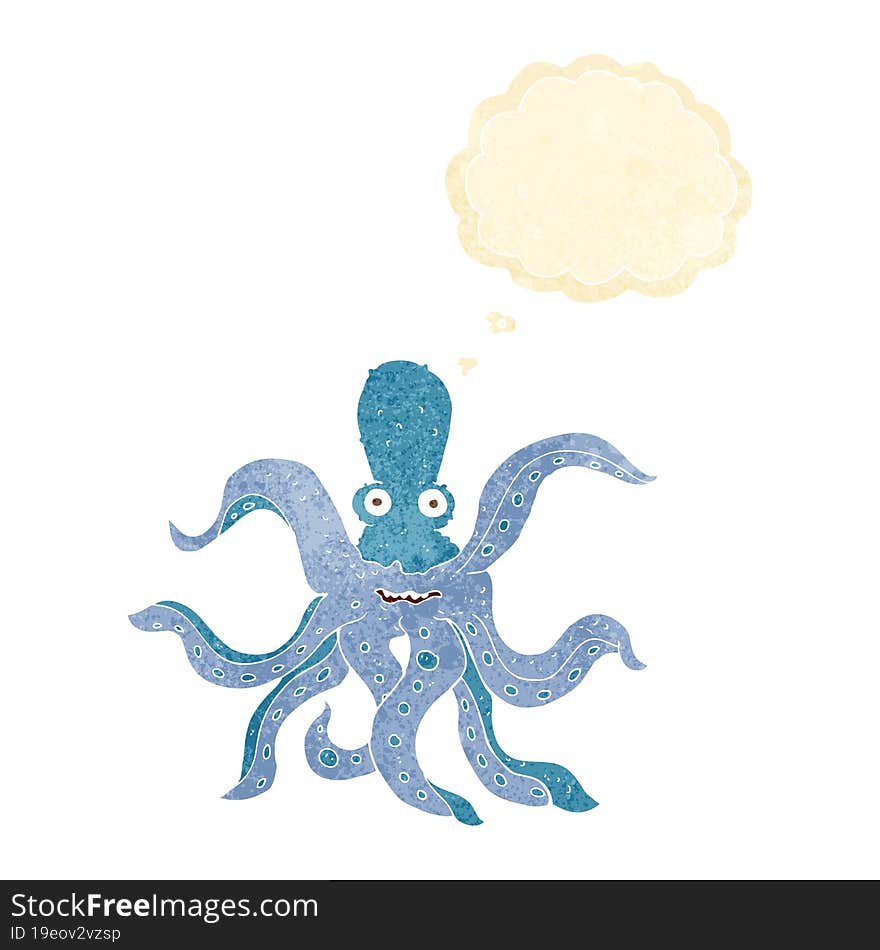 cartoon giant octopus with thought bubble