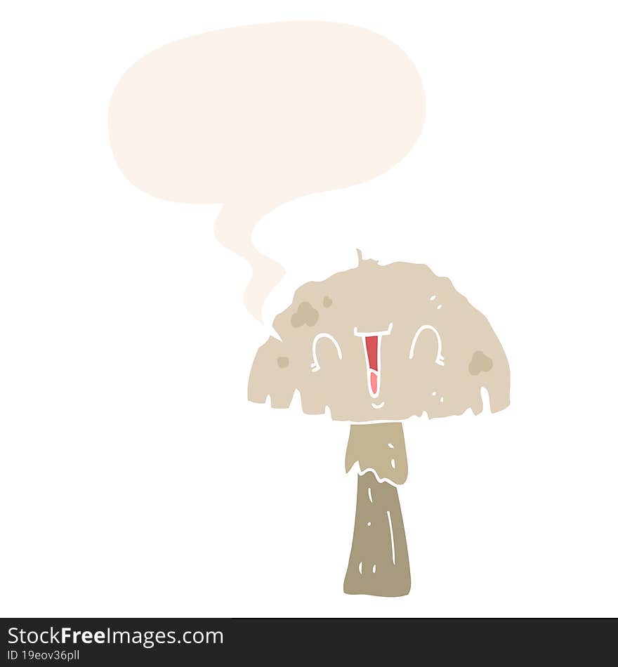 Cartoon Mushroom And Speech Bubble In Retro Style