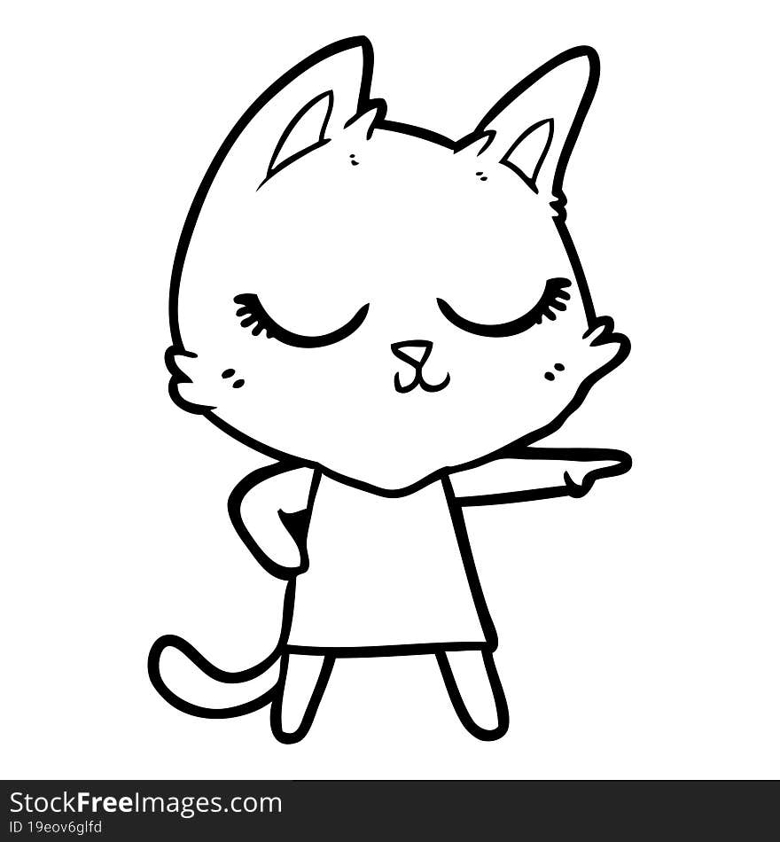 calm cartoon cat girl pointing. calm cartoon cat girl pointing