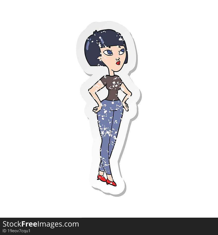 Retro Distressed Sticker Of A Cartoon Woman