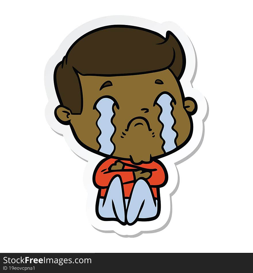 sticker of a cartoon man crying