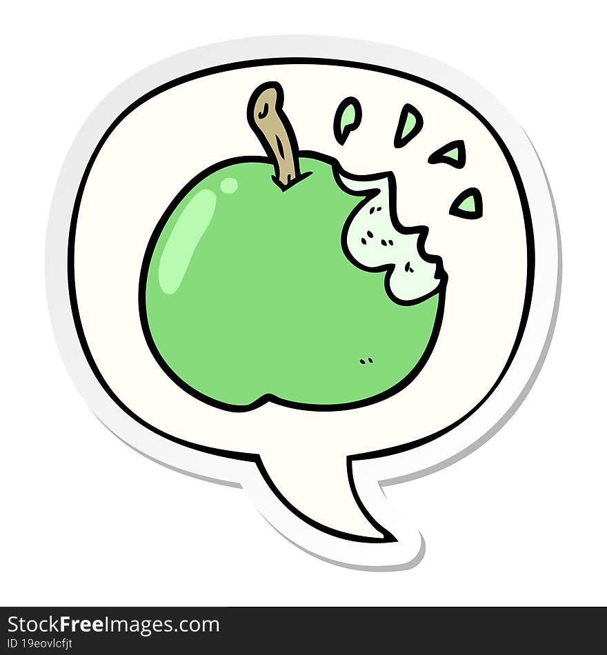 cartoon fresh bitten apple and speech bubble sticker