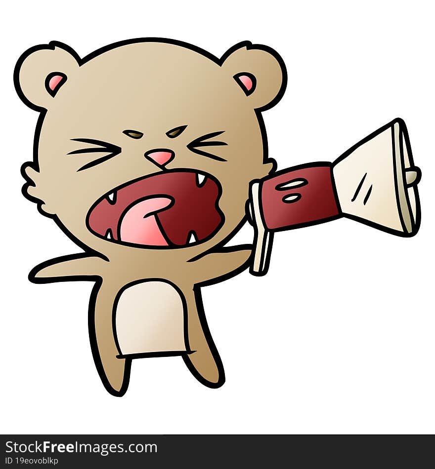 angry cartoon bear shouting into megaphone. angry cartoon bear shouting into megaphone