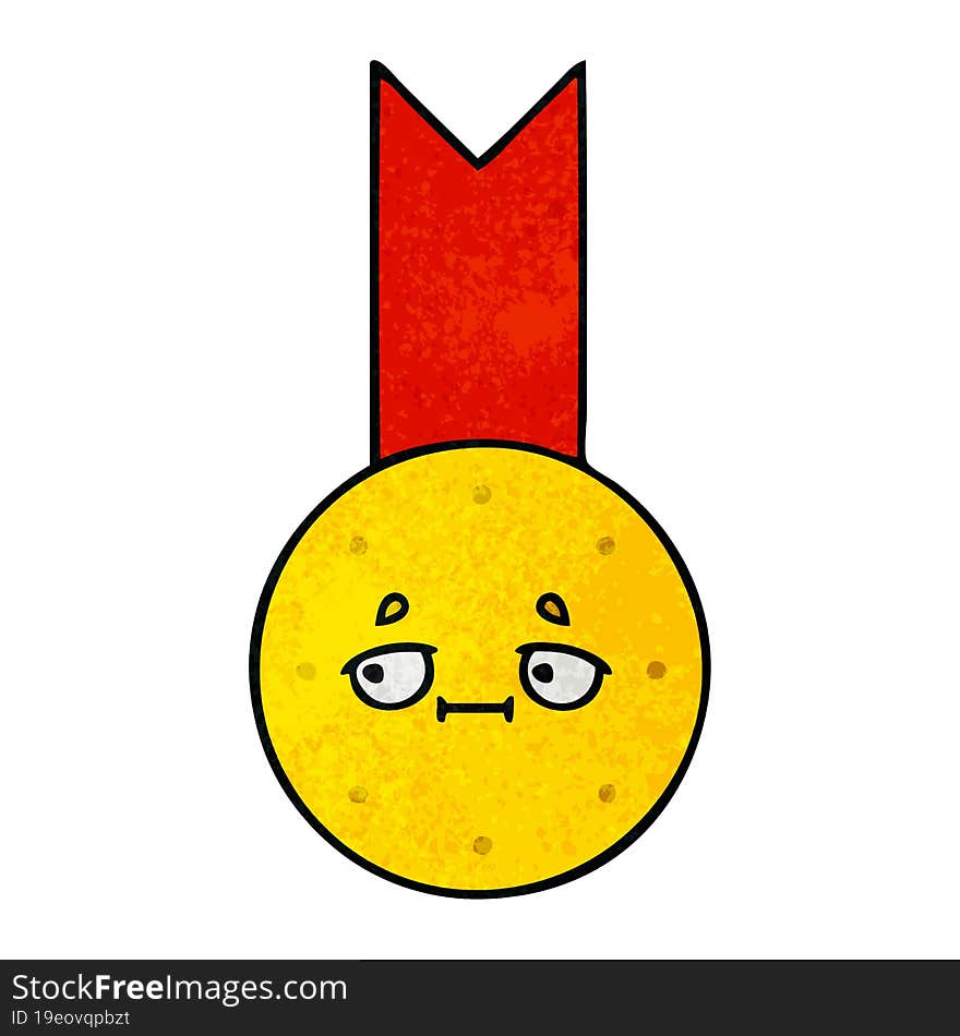 retro grunge texture cartoon of a gold medal