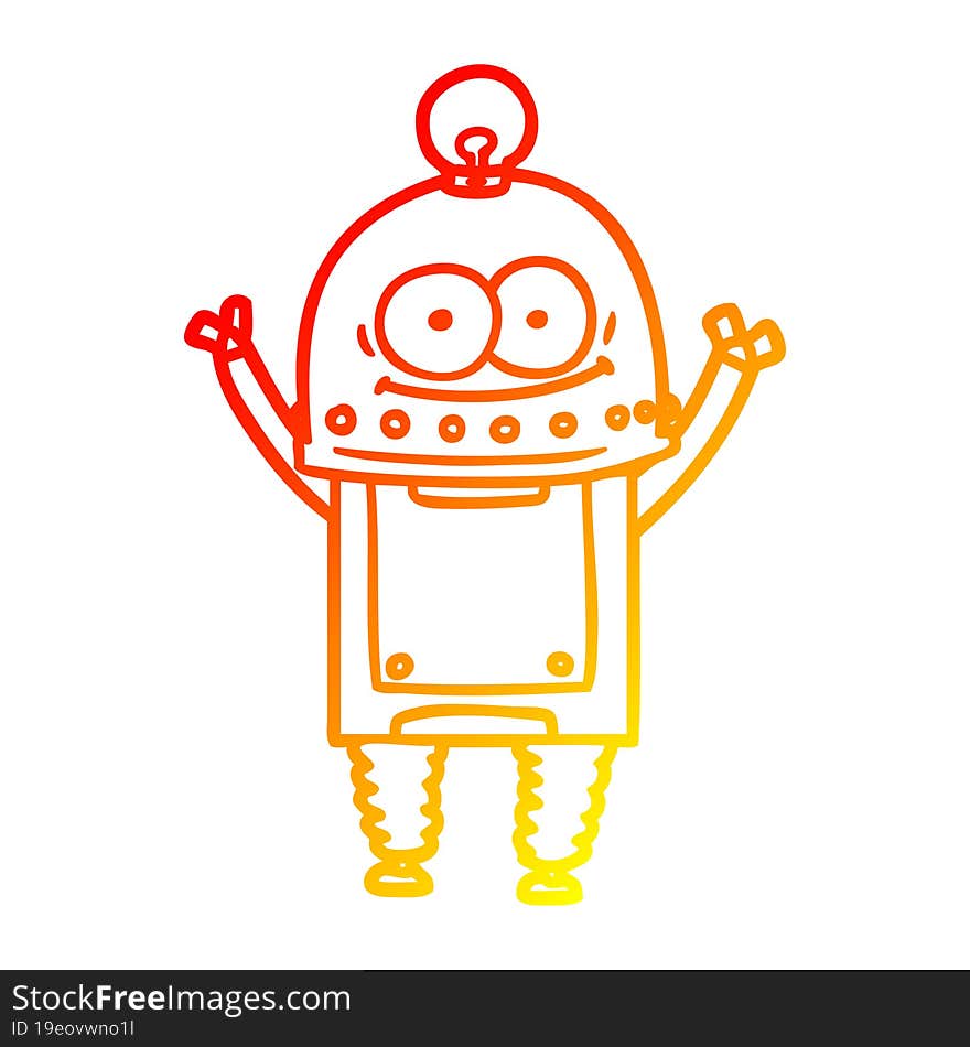 warm gradient line drawing happy carton robot with light bulb