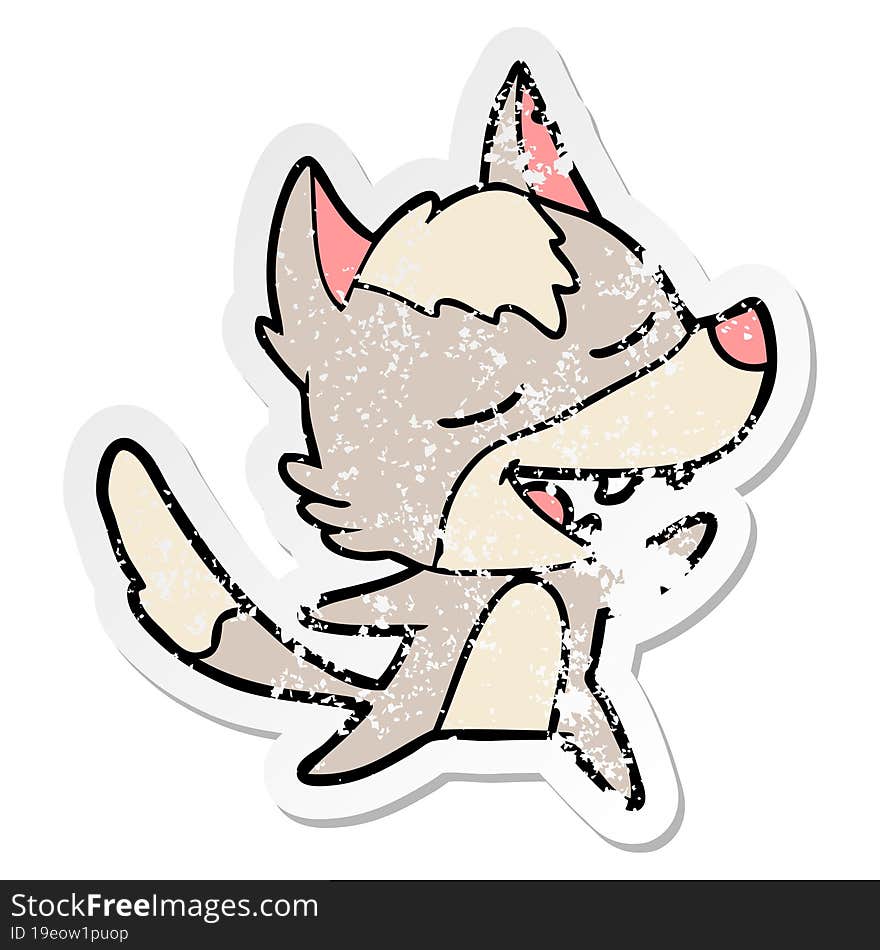 distressed sticker of a cartoon wolf laughing