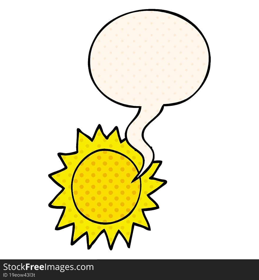 cartoon sun and speech bubble in comic book style