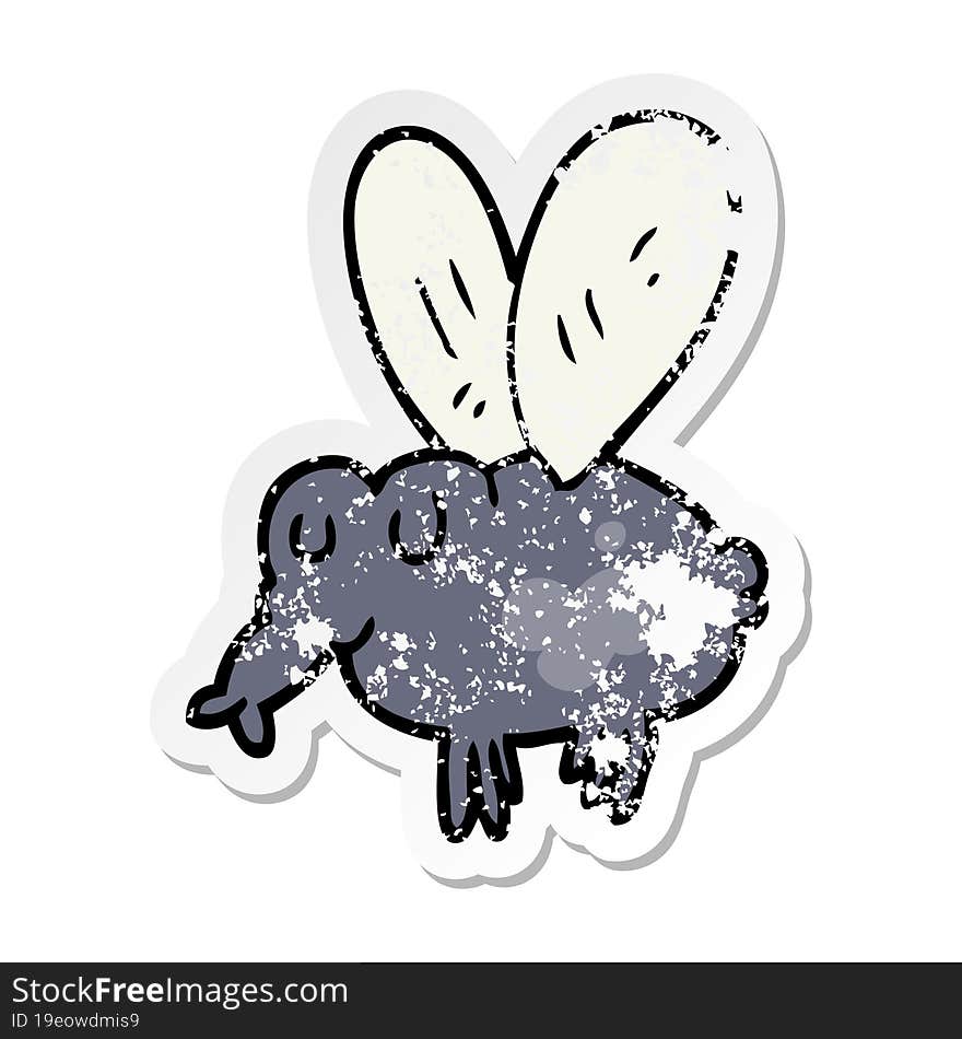 distressed sticker of a cartoon fly