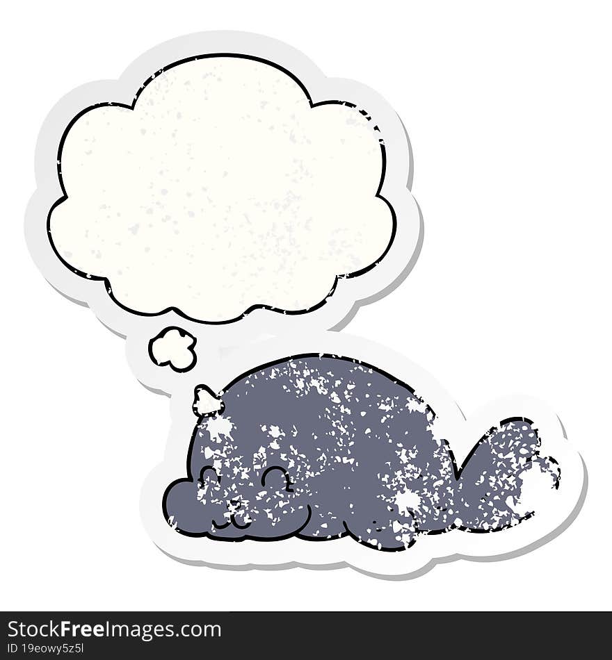 cute cartoon seal and thought bubble as a distressed worn sticker