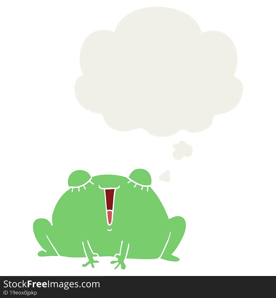 cute cartoon frog and thought bubble in retro style