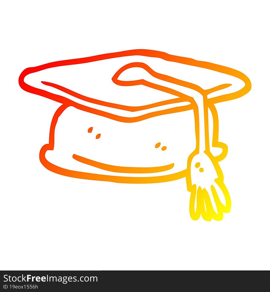 warm gradient line drawing of a cartoon graduation hat