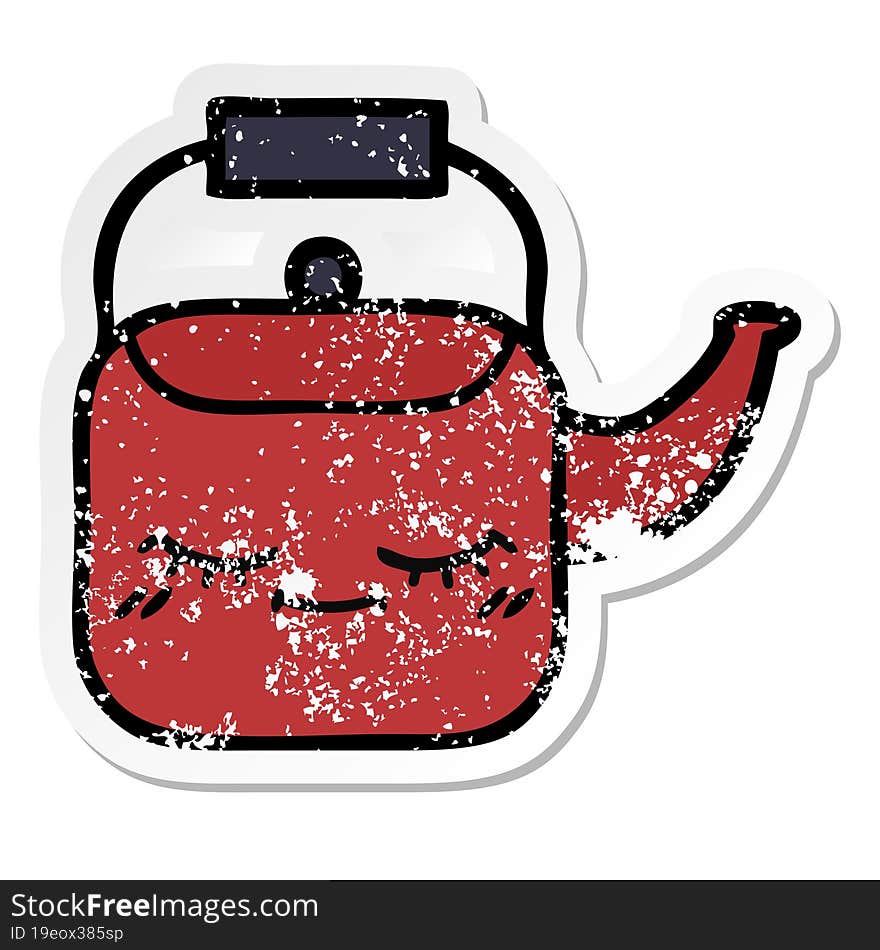 Distressed Sticker Of A Cute Cartoon Kettle