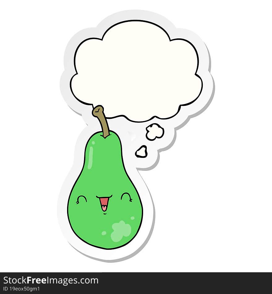 cartoon pear and thought bubble as a printed sticker