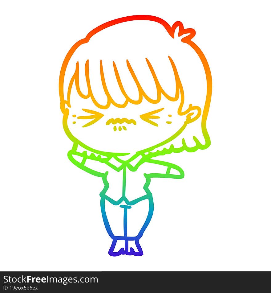 rainbow gradient line drawing annoyed cartoon girl