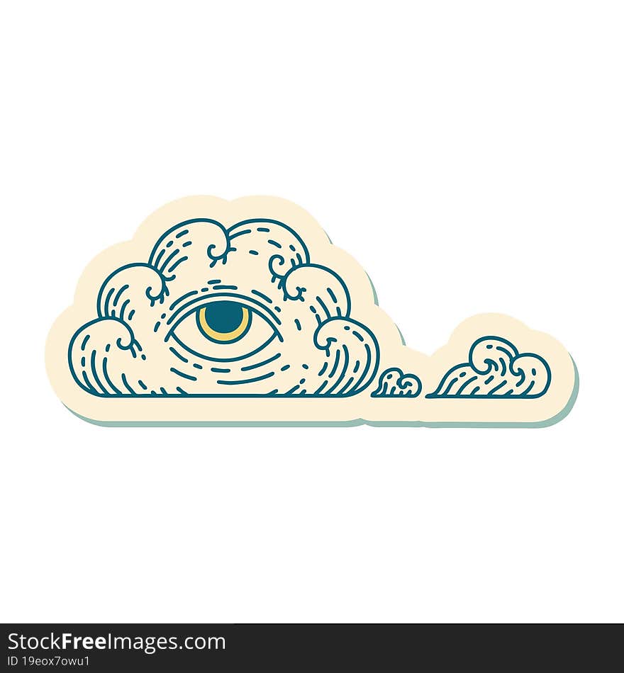 sticker of tattoo in traditional style of an all seeing eye cloud. sticker of tattoo in traditional style of an all seeing eye cloud