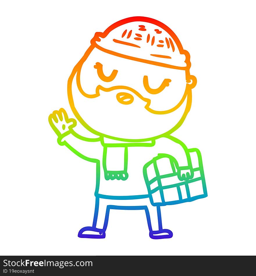 rainbow gradient line drawing cartoon man with beard