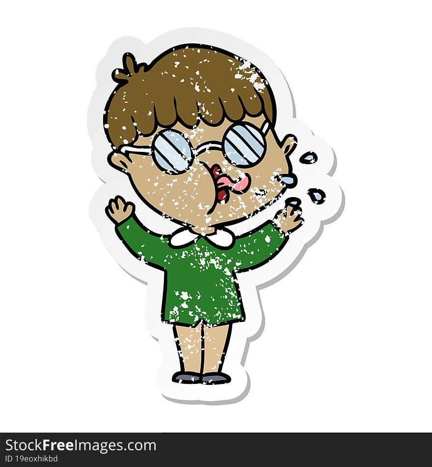 distressed sticker of a cartoon boy wearing spectacles