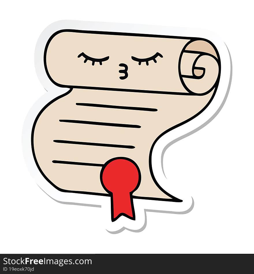 sticker of a cute cartoon contract