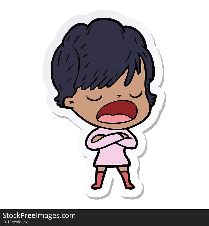 sticker of a cartoon woman talking