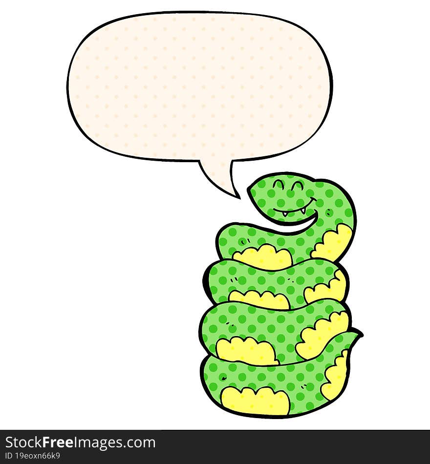 cartoon snake and speech bubble in comic book style