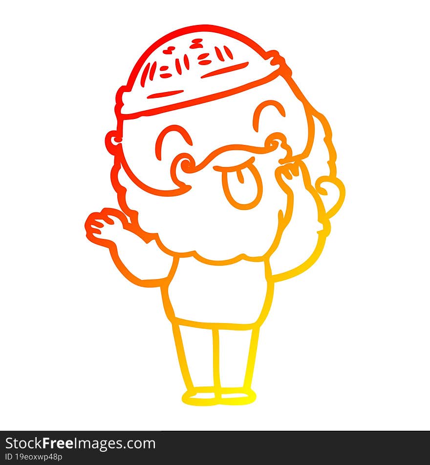 warm gradient line drawing man with beard sticking out tongue