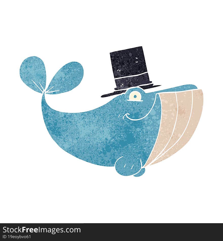 retro cartoon whale wearing top hat