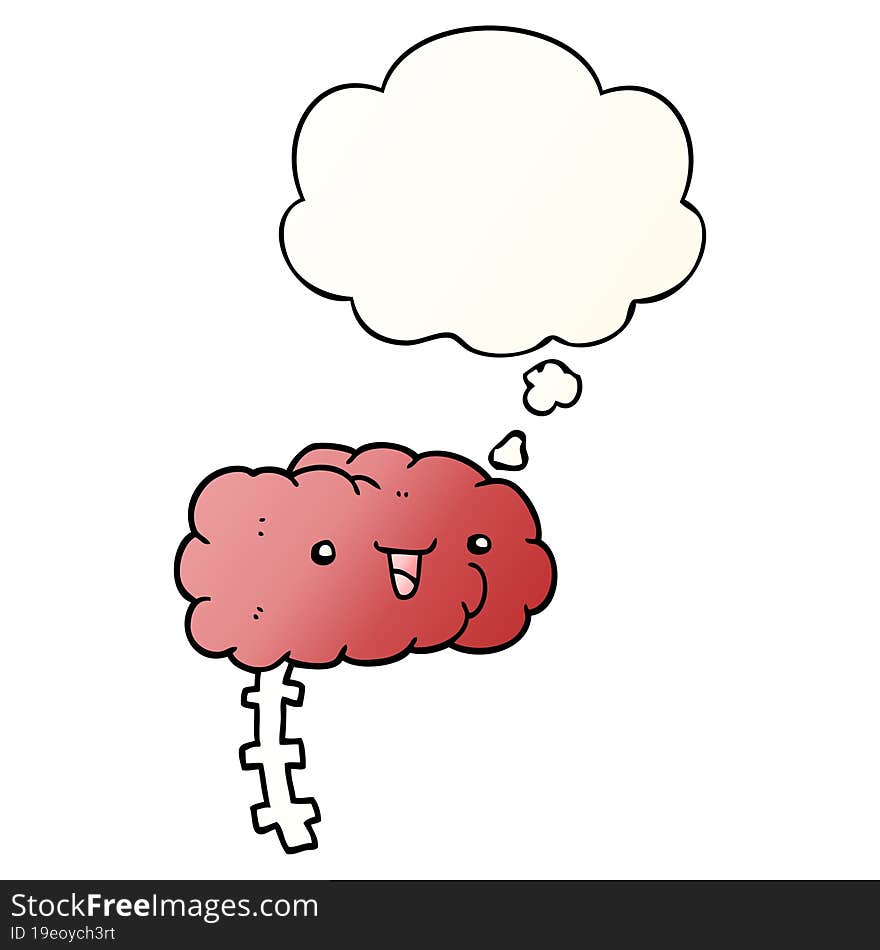 happy cartoon brain and thought bubble in smooth gradient style