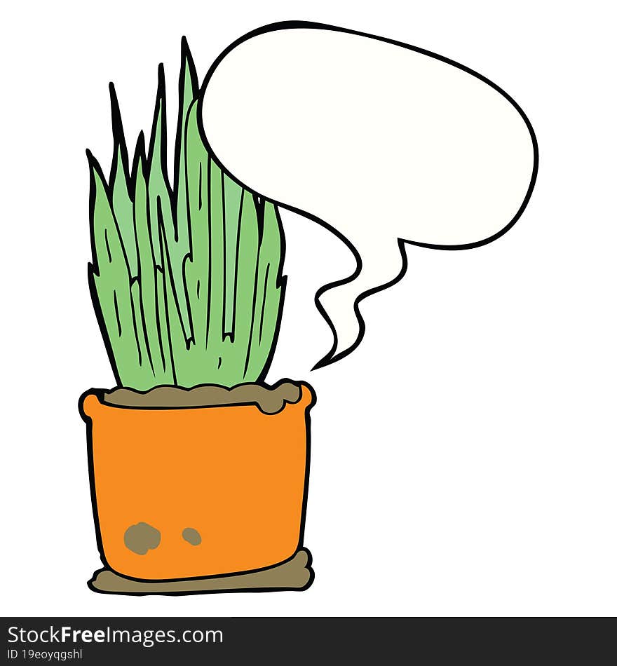 cartoon house plant and speech bubble