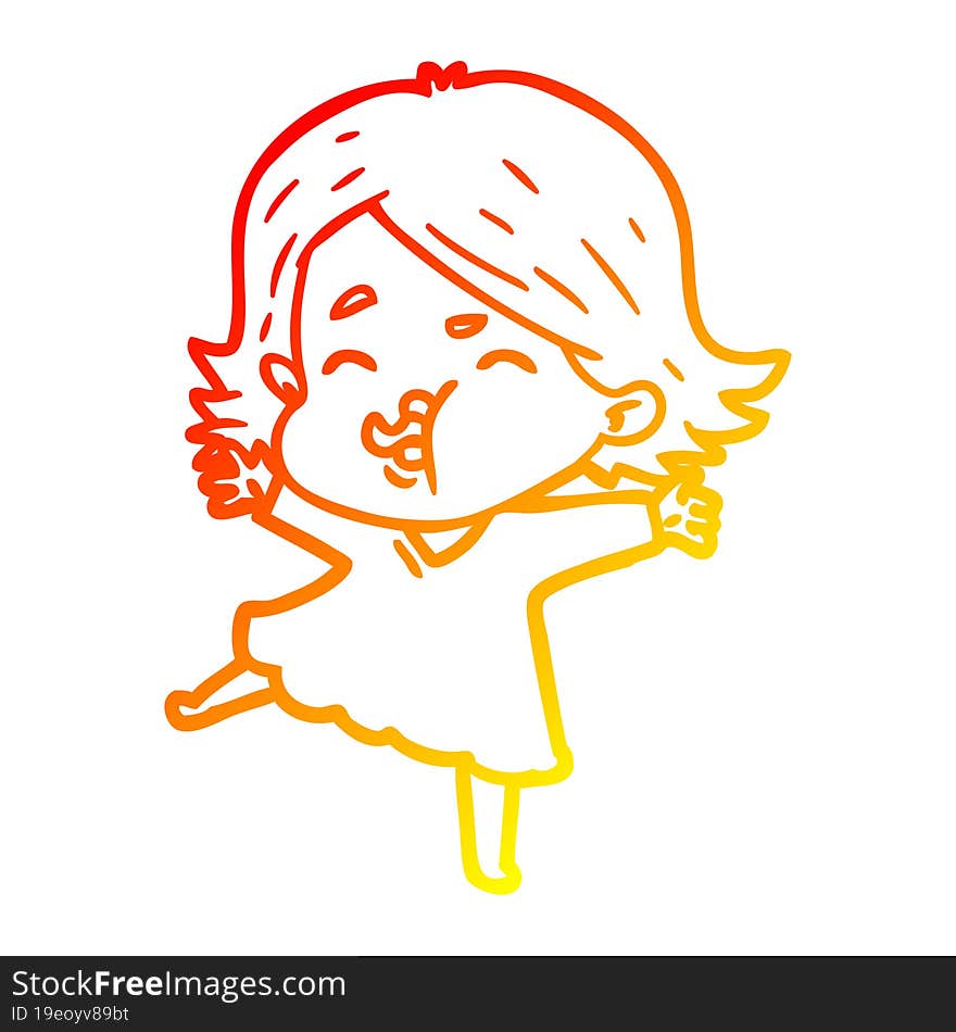 warm gradient line drawing cartoon girl pulling face