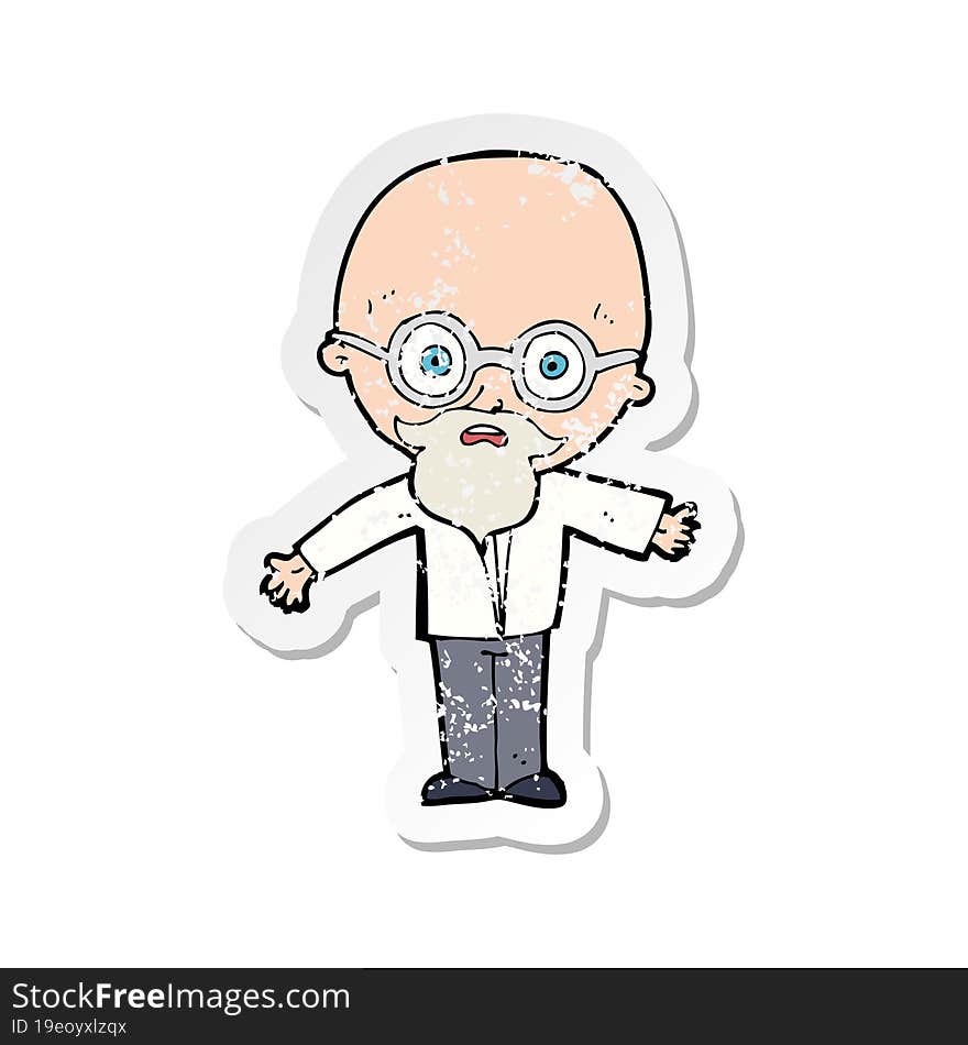 retro distressed sticker of a cartoon genius scientist