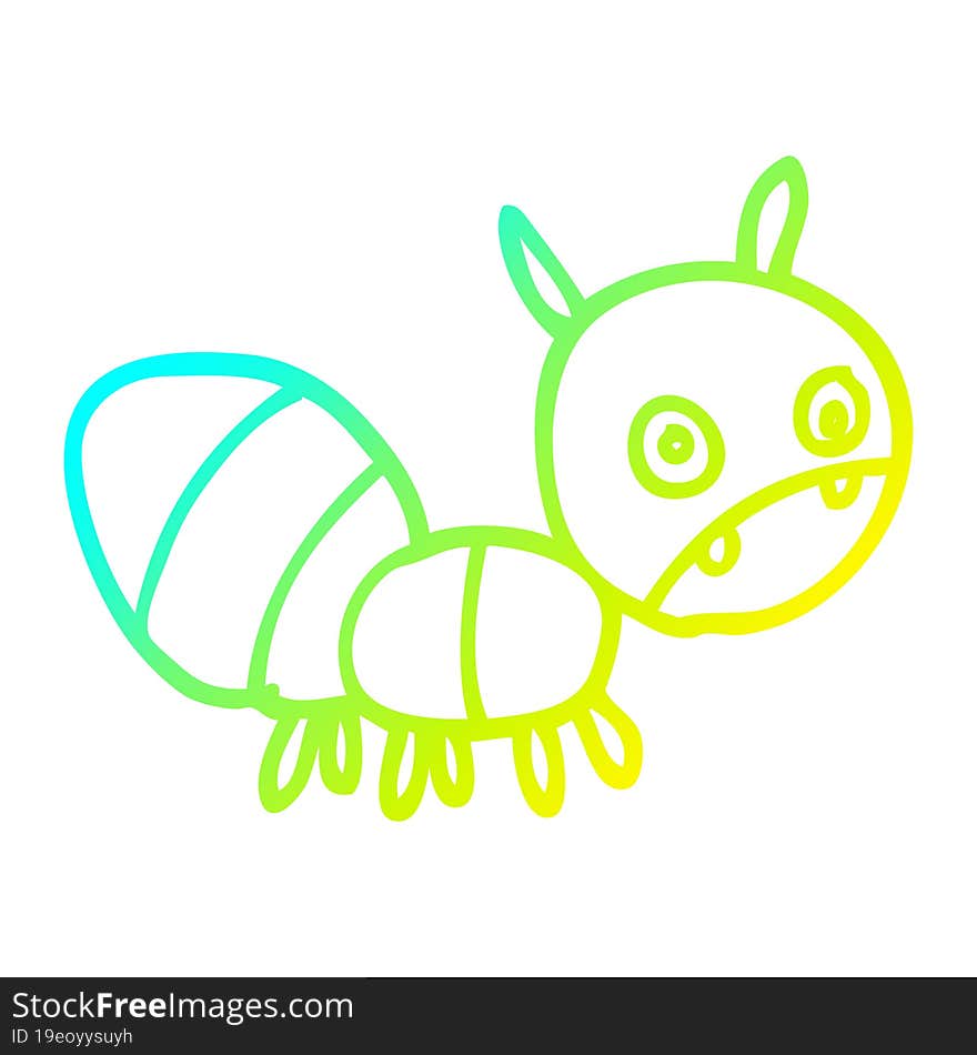 cold gradient line drawing of a cartoon anxious ant