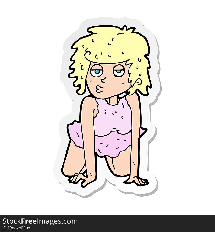 sticker of a cartoon woman doing pin-up pose