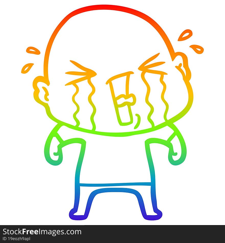 rainbow gradient line drawing cartoon crying bald man