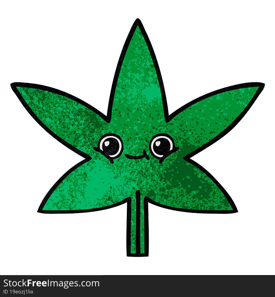 retro grunge texture cartoon of a marijuana leaf