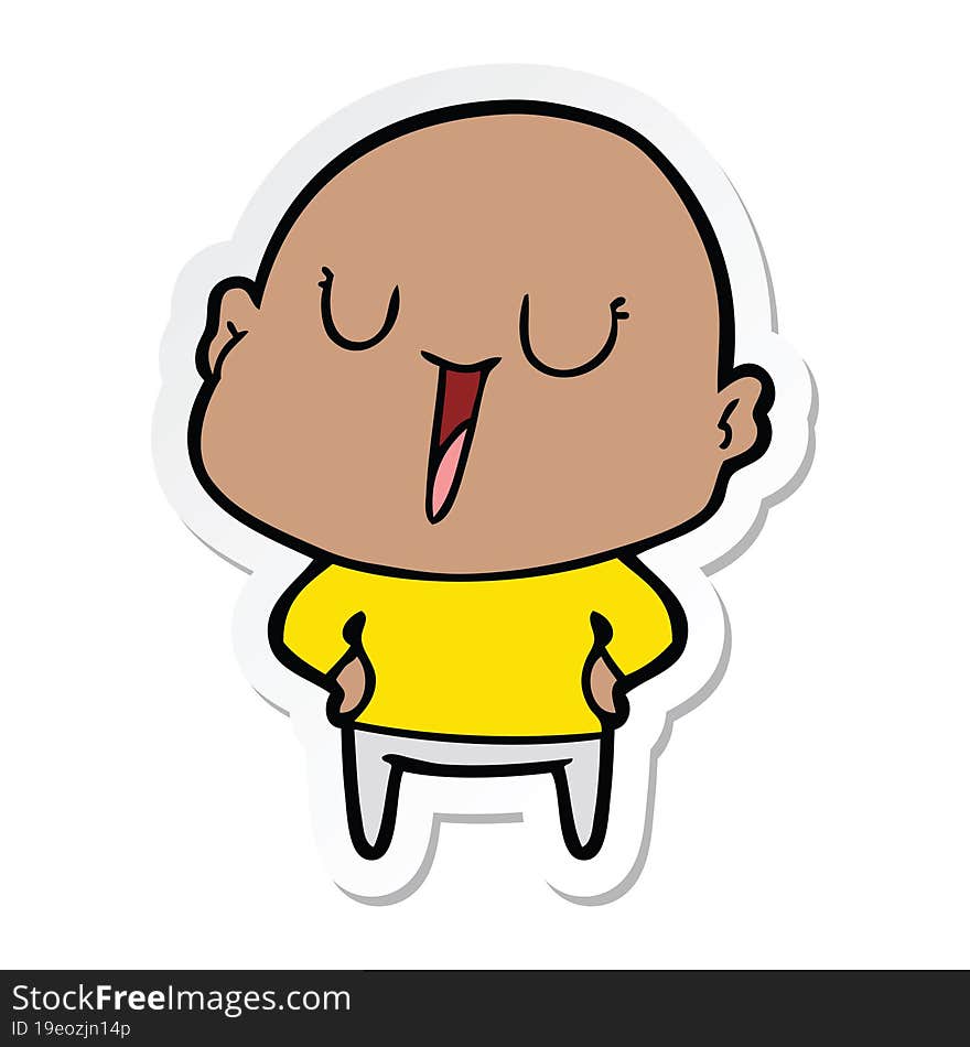 Sticker Of A Happy Cartoon Bald Man