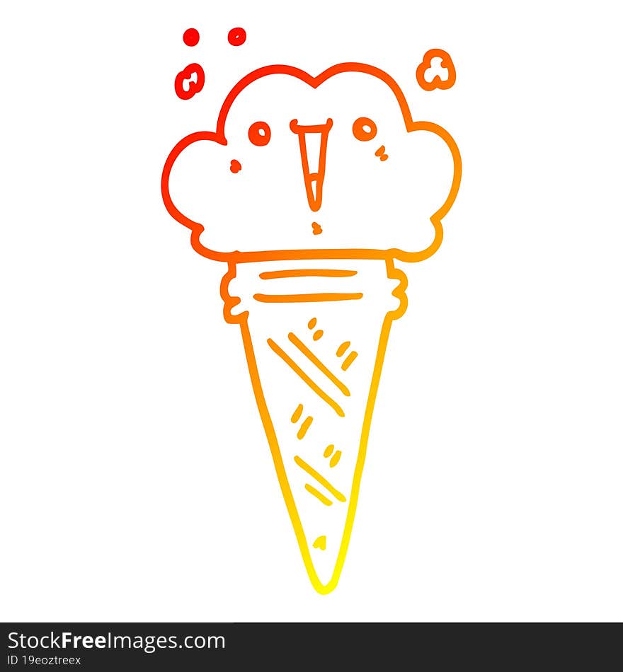 warm gradient line drawing cartoon ice cream with face