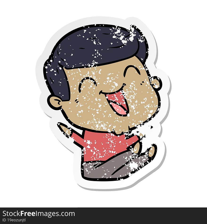 Distressed Sticker Of A Cartoon Man Laughing