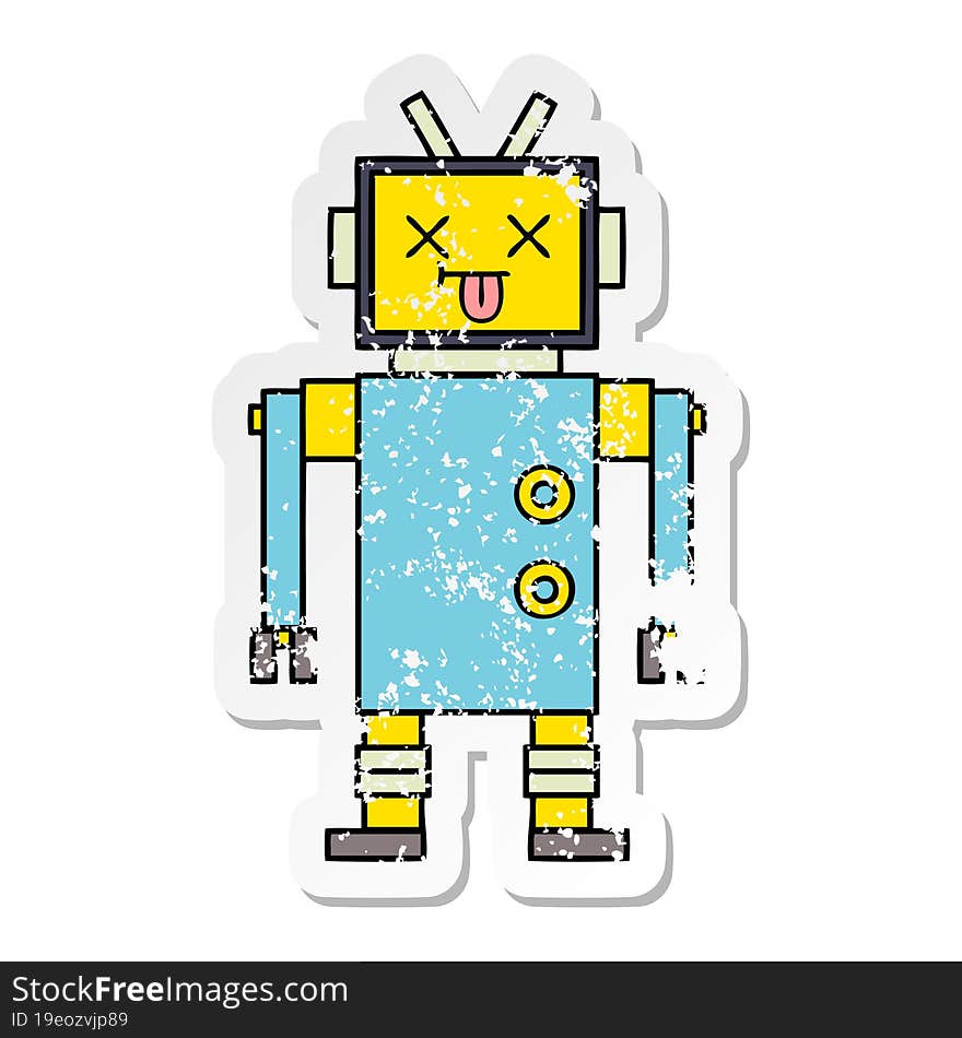 Distressed Sticker Of A Cute Cartoon Robot