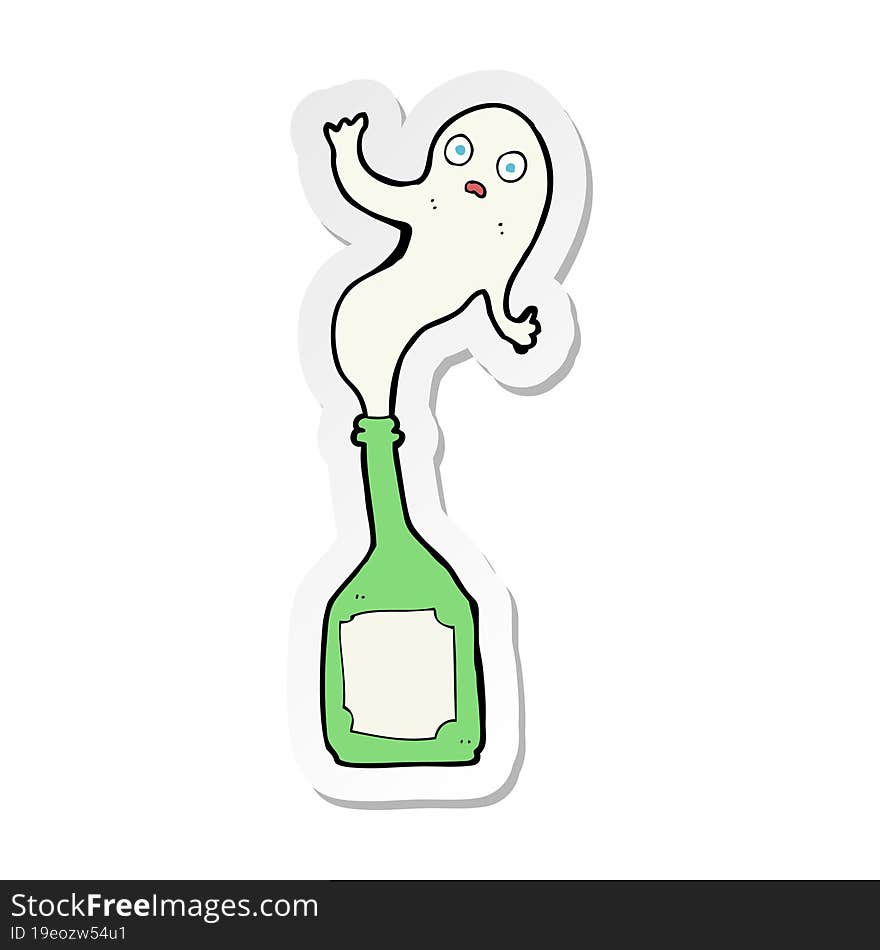 sticker of a cartoon ghost in bottle