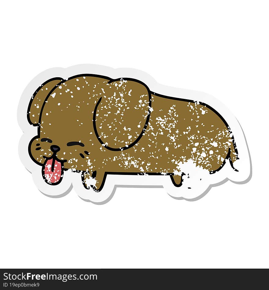 distressed sticker cartoon of cute kawaii dog