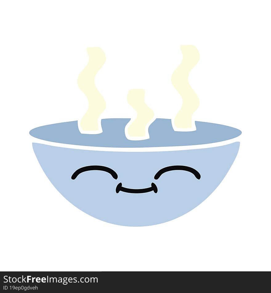 flat color retro cartoon bowl of hot soup