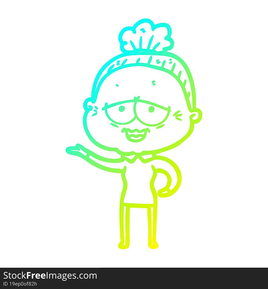 Cold Gradient Line Drawing Cartoon Happy Old Lady