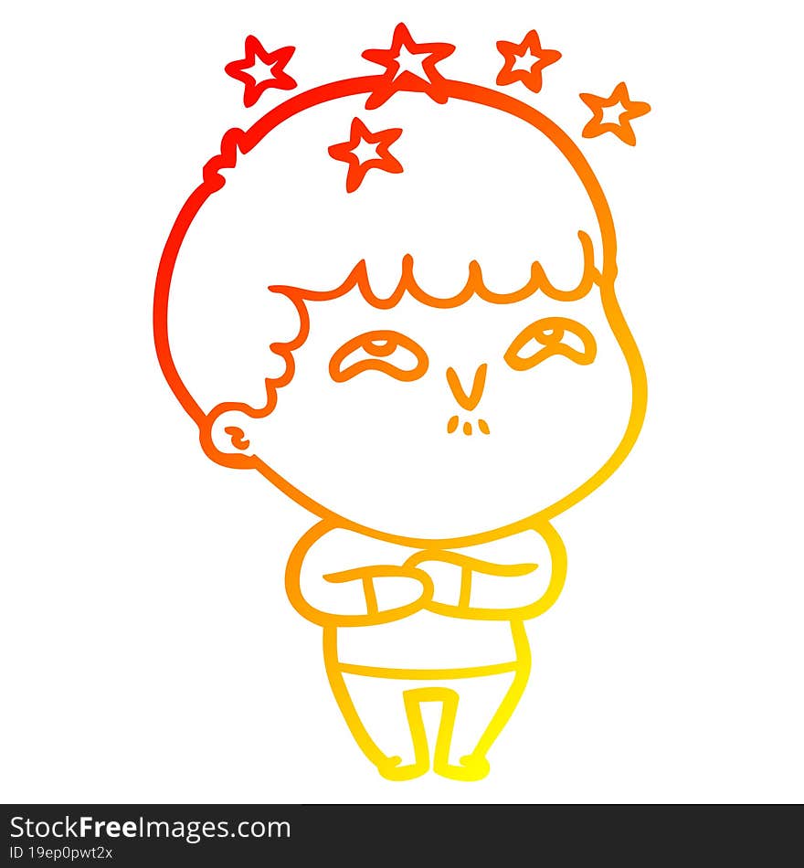 warm gradient line drawing cartoon amazed boy