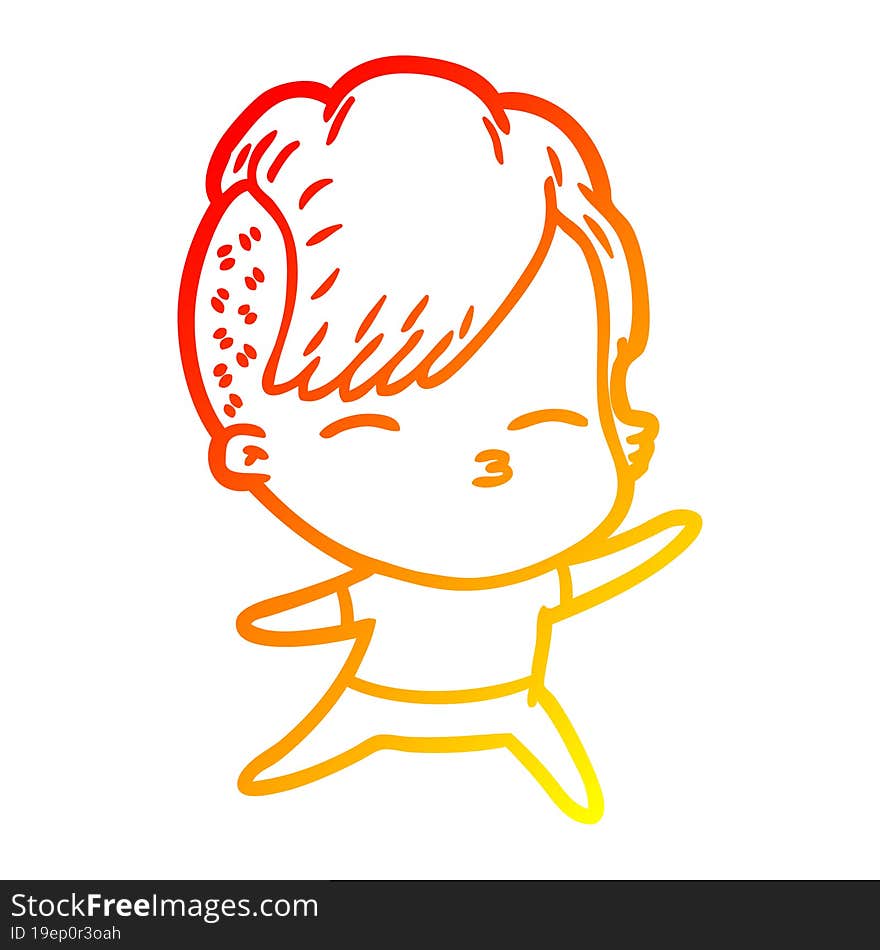 Warm Gradient Line Drawing Cartoon Squinting Girl